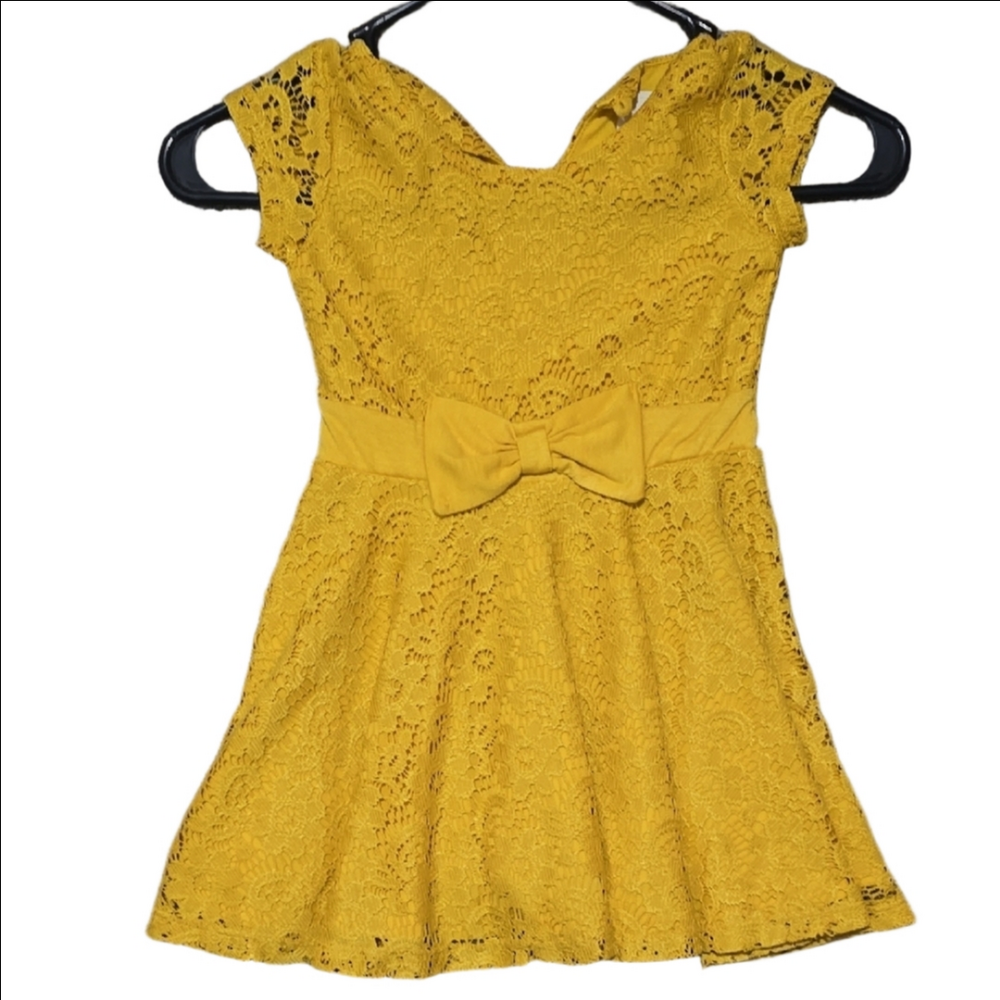 Lily Bleu Yellow Lace Dress with Bow - 2T